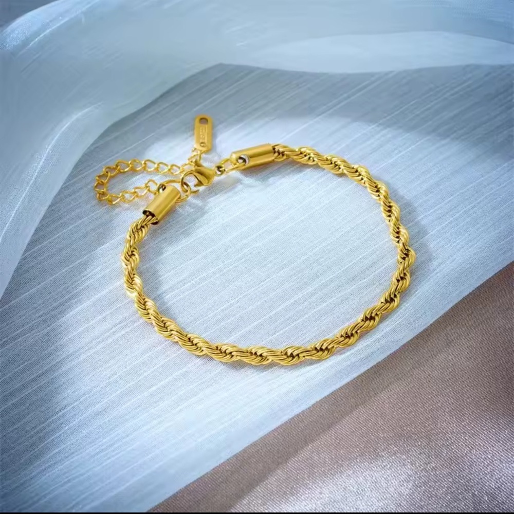 Anthropologie 18K Gold Stainless Steel Twisted Rope Necklace Bracelet Set - Picture 3 of 10